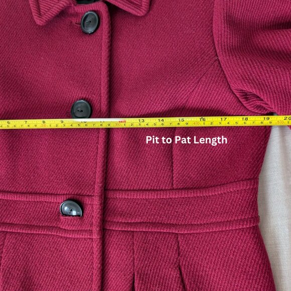 JACOB Wine Red Collared Wool Pleated Jacket Women's Size L - Picture 12 of 13